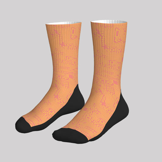 Computer Circuit Board Orange Men's Socks