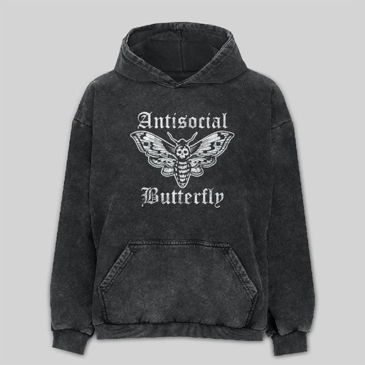 Funny Antisocial Butterfly Washed Hoodie