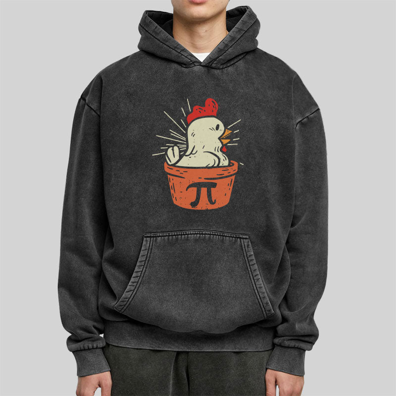 Funny Chicken Pot Pi Washed Hoodie