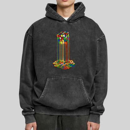 Rainbow Abstraction melted rubix cube Washed Hoodie