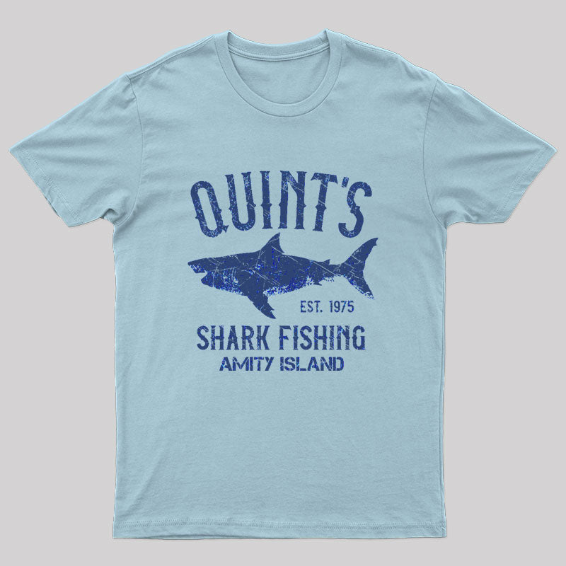 Geeky Quint's Shark Fishing Amity Island Nerd T-Shirt for Women & Men, Light Blue / 2XL