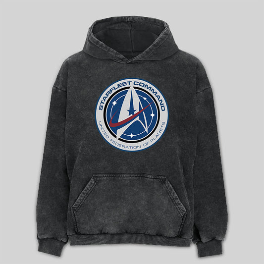 Cosmic Voyage Discovery Starfleet Command Washed Hoodie