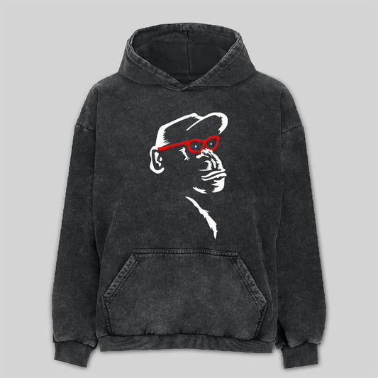 Monkey With Red Glasses Washed Hoodie