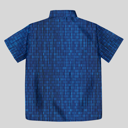 Binary Computer 1s and 0s Blue Button Up Pocket Shirt