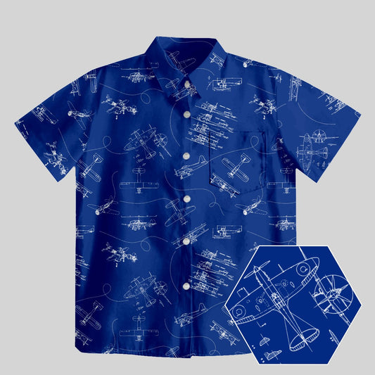 Aircraft Blueprint Button Up Pocket Shirt - Geeksoutfit