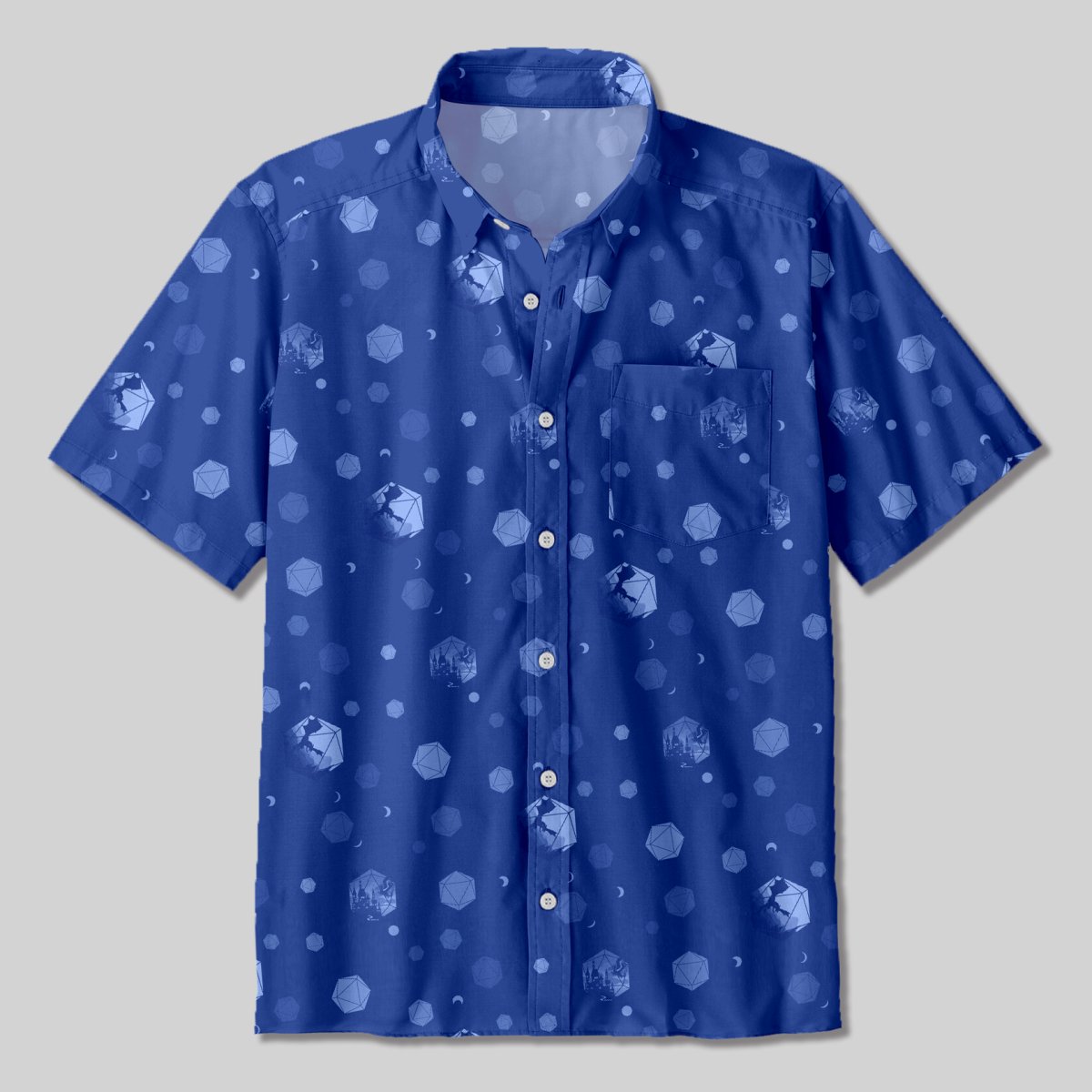 DND Moon and Colorful Dice Button Up Pocket Shirt - Geeksoutfit