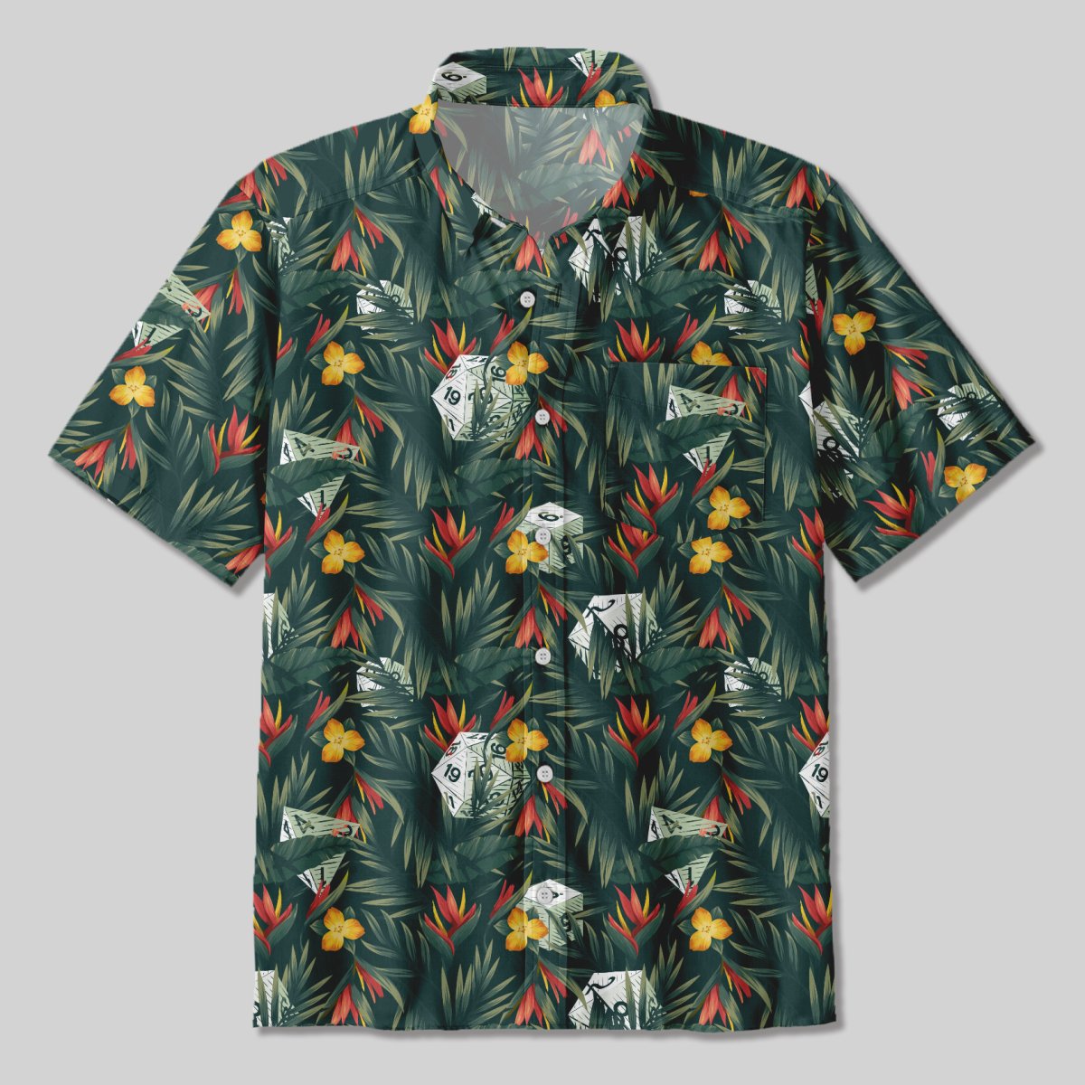 DND Multi Sided Dice in The Flower Cluster Button Up Pocket Shirt - Geeksoutfit