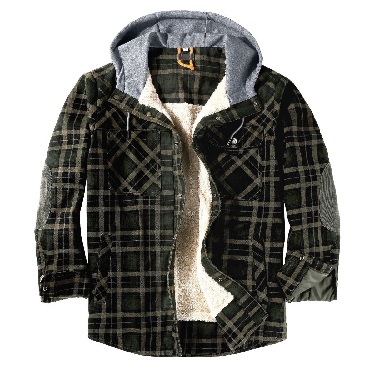 Mens Fleece Lining Basic Shirt Jacket With Hood - Geeksoutfit