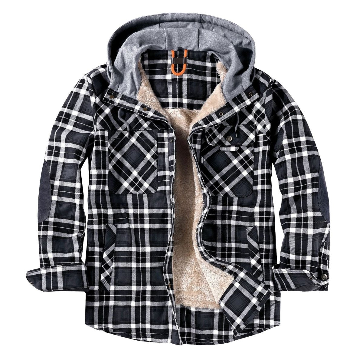 Mens Fleece Lining Basic Shirt Jacket With Hood - Geeksoutfit