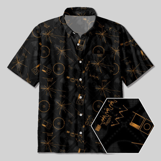 NASA Voyager One Gold Disc Button Up Pocket Shirt - Geeksoutfit
