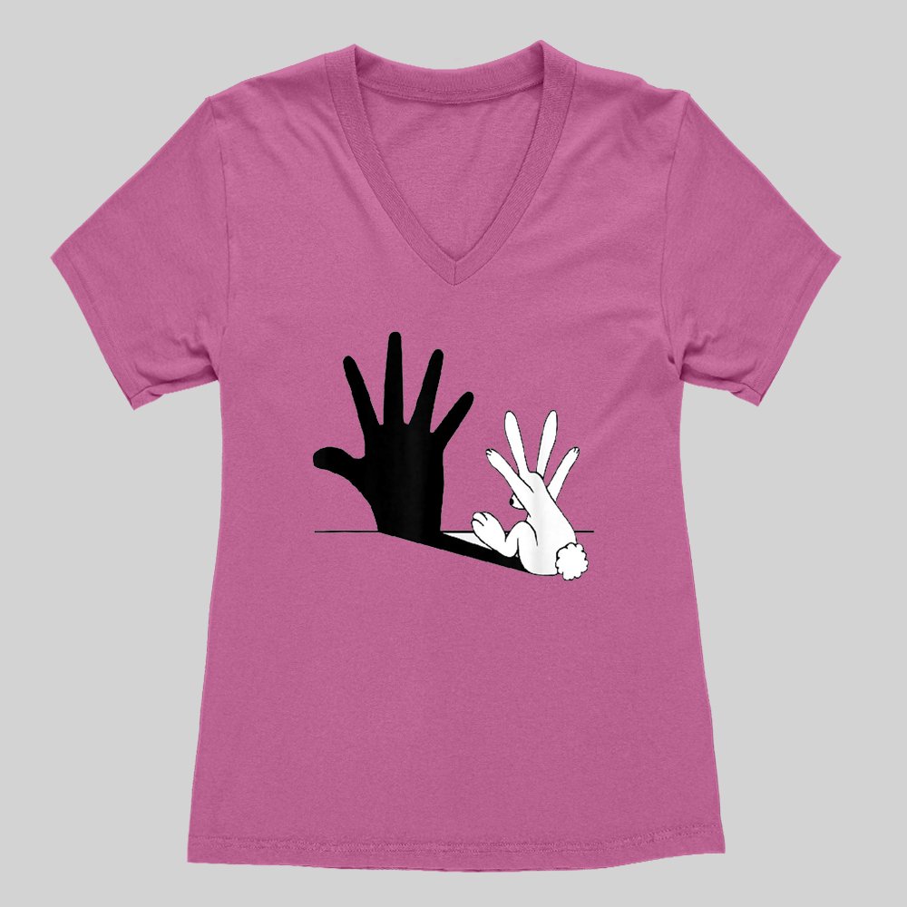 Rabbit Hand Shadow Funny Women's V-Neck T-shirt - Geeksoutfit