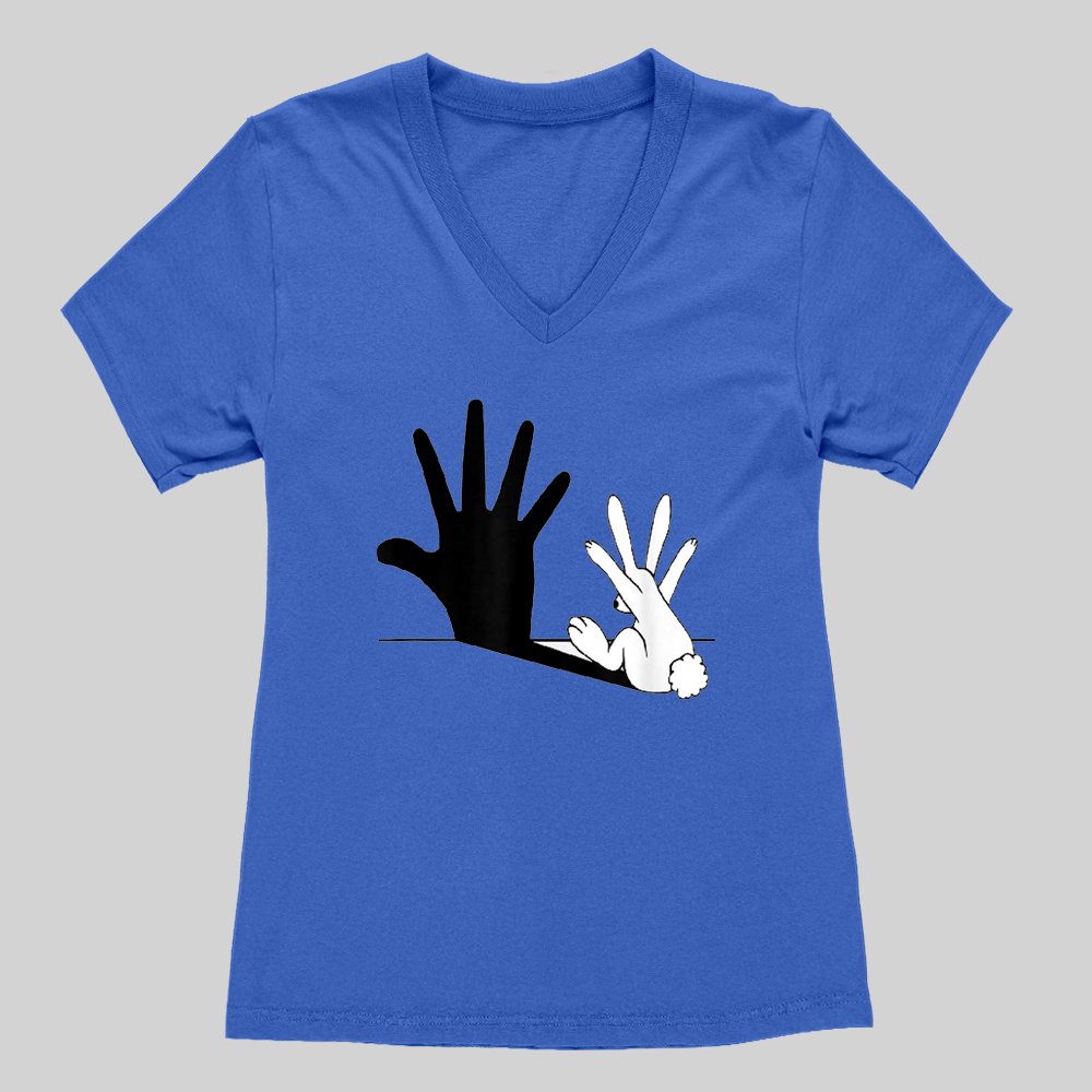 Rabbit Hand Shadow Funny Women's V-Neck T-shirt - Geeksoutfit
