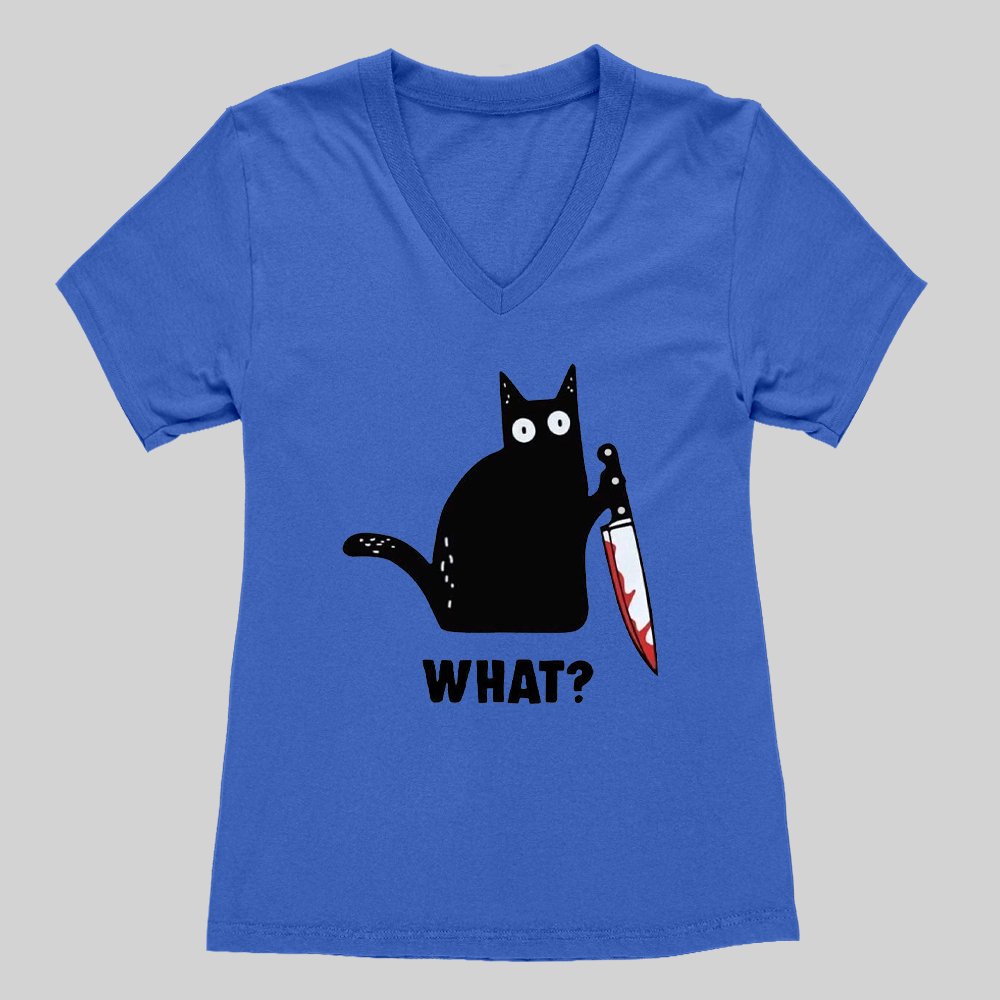 What Cat Funny Women's V-Neck T-shirt - Geeksoutfit