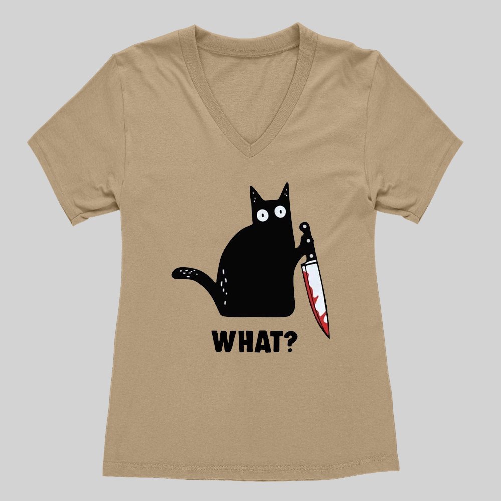 What Cat Funny Women's V-Neck T-shirt - Geeksoutfit