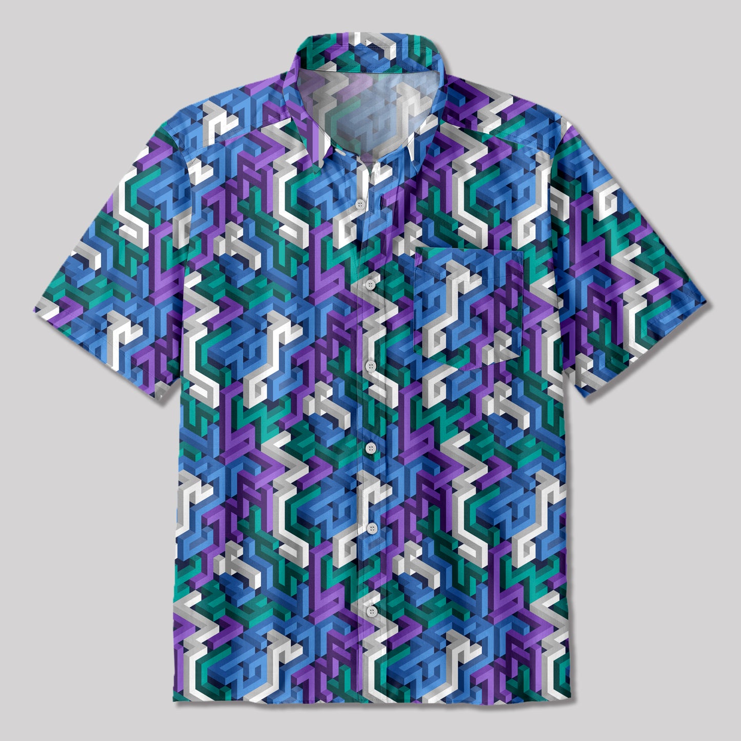 3D Maze Button Up Pocket Shirt