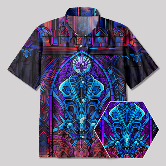 Special Shaped Gothic Stained Glass Window Grilles Button Up Pocket Shirt