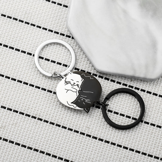 Creative Black and White Cartoon Cat Keychain