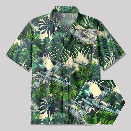 Aircraft Hawaiian Style Button Up Pocket Shirt