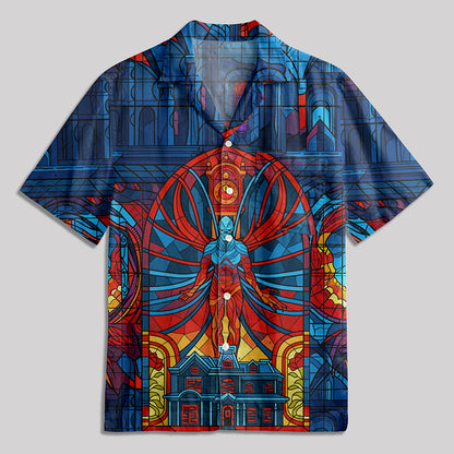 Stranger Sifi Gothic Stained Glass Window Grilles Button Up Pocket Shirt