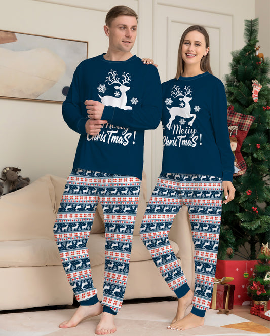 Deer Letter Christmas Print Pajamas Set