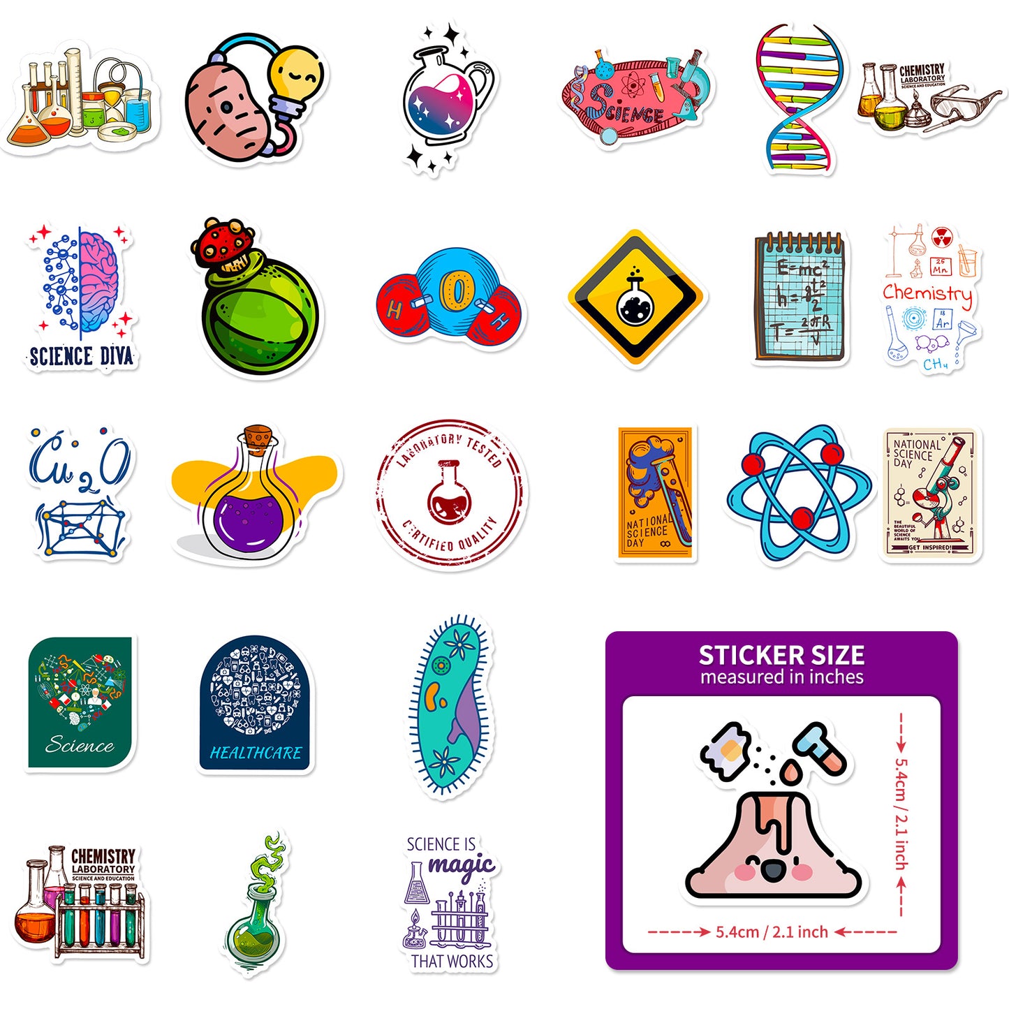 50 Sheets of Science Laboratory Computer Luggage Stickers