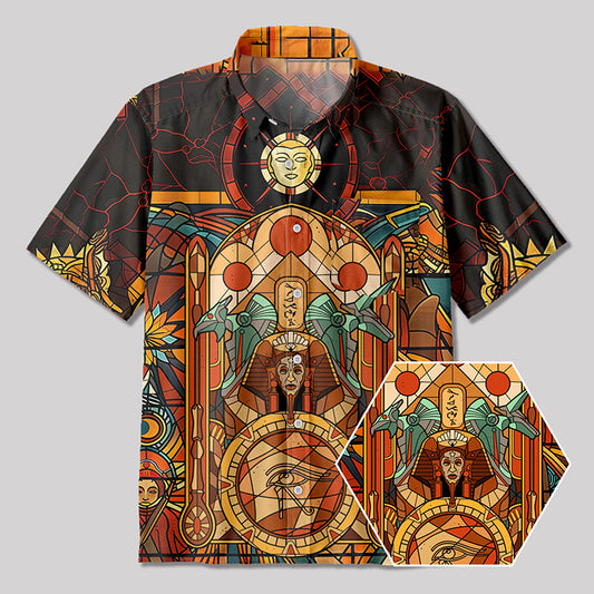 Egyptian Pharaoh Gothic Stained Glass Window Grilles Button Up Pocket Shirt