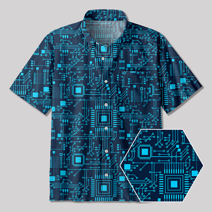 Technology Sense Circuit Board Button Up Pocket Shirt