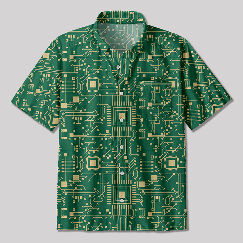 Technology Sense Circuit Board Button Up Pocket Shirt