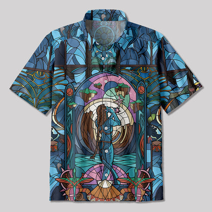 Orc Gothic Stained Glass Window Grilles Button Up Pocket Shirt