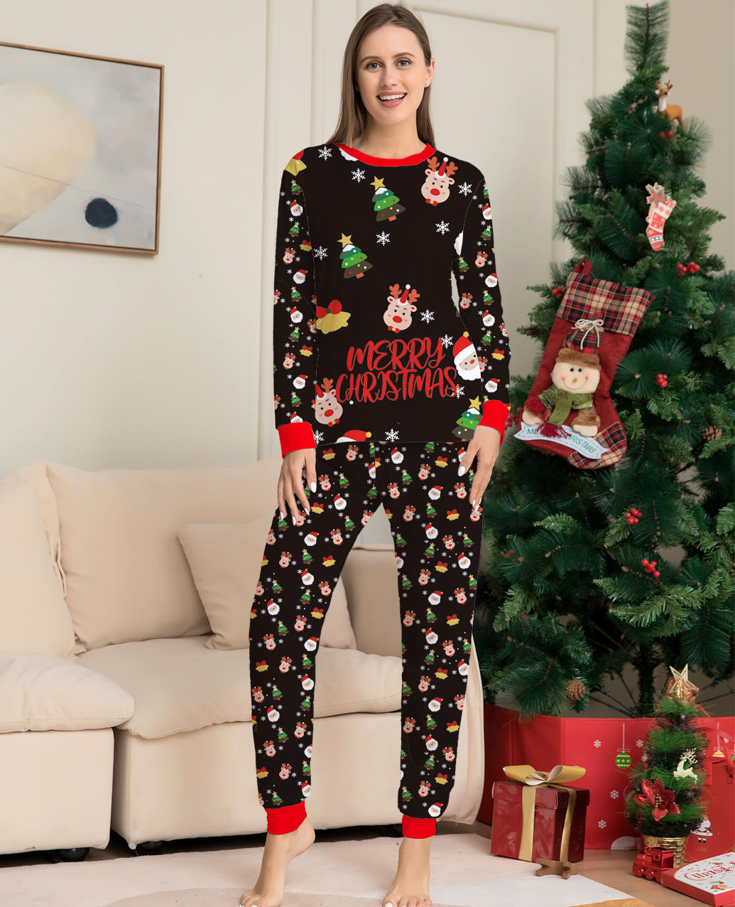 Christmas Element Print Pajamas Set