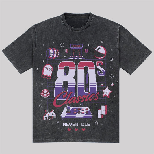 80S Retro Classic Game Console Washed T-Shirt