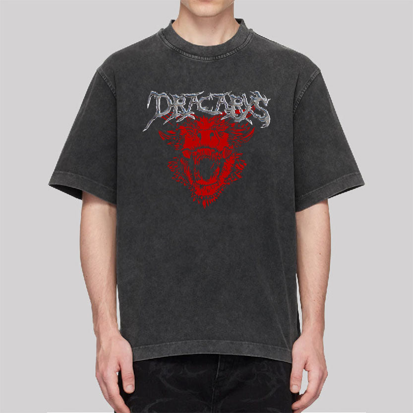Heavy Metal Band Logo Dracarys Washed T-shirt