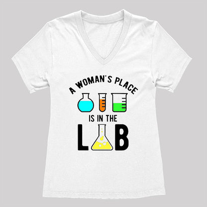A Woman's Place is in The Lab Women's V-Neck T-shirt