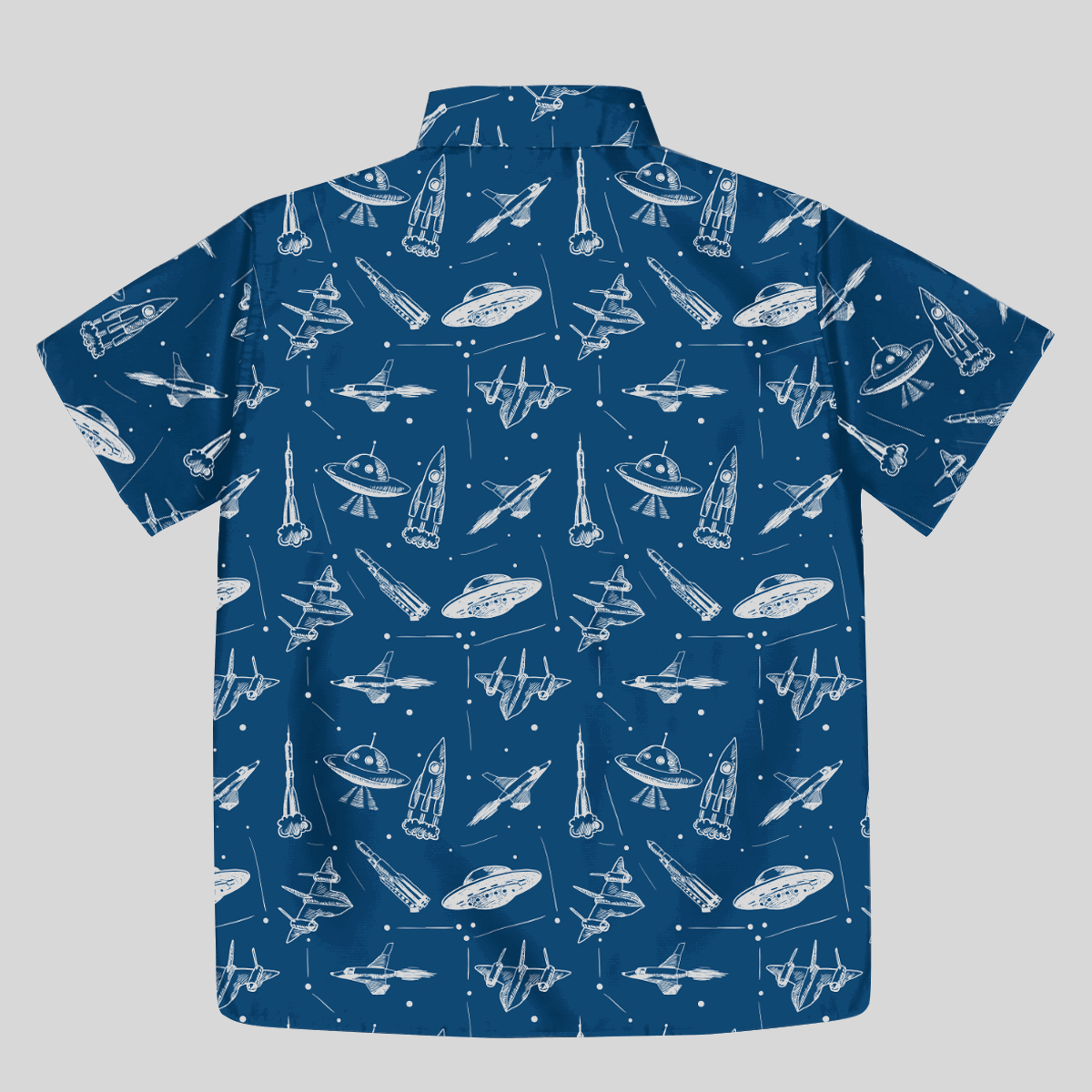 Aircraft Blueprint Navy Button Up Pocket Shirt