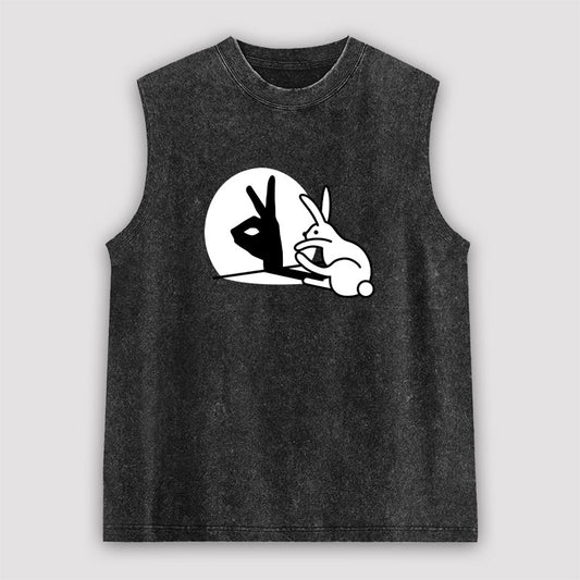 Funny Rabbit Hand Shadow Puppets Bunny Figure Pop Art Unisex Washed Tank