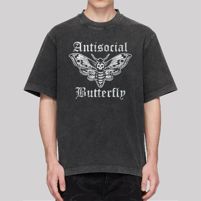 Funny Antisocial Butterfly Washed T-Shirt