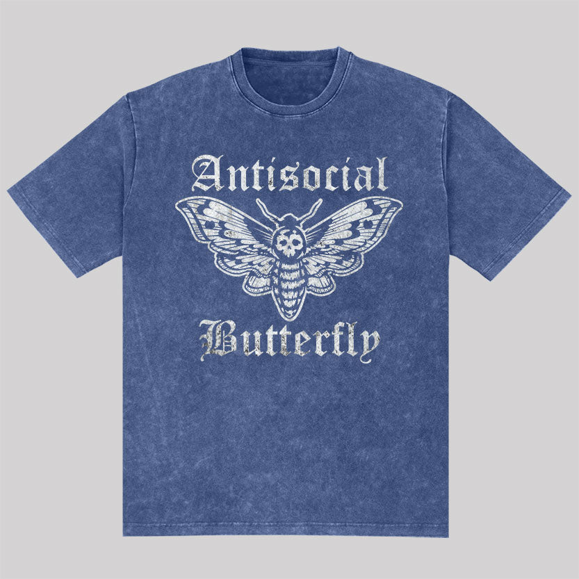 Funny Antisocial Butterfly Washed T-Shirt