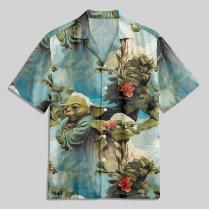 Landscape Painting Baby Yoda Button Up Pocket Shirt