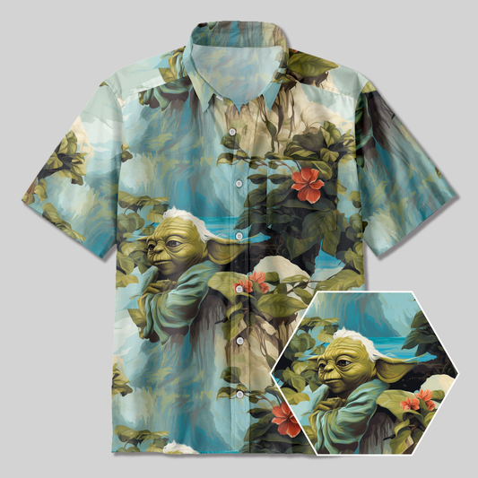 Landscape Painting Baby Yoda Button Up Pocket Shirt
