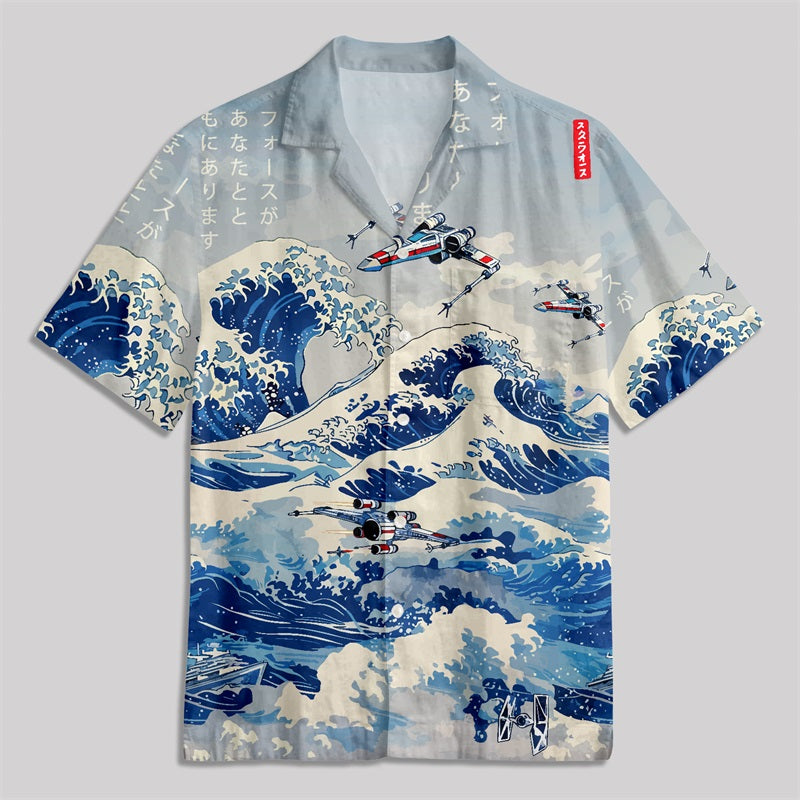 Ukiyoe wave fighter Button Up Pocket Shirt