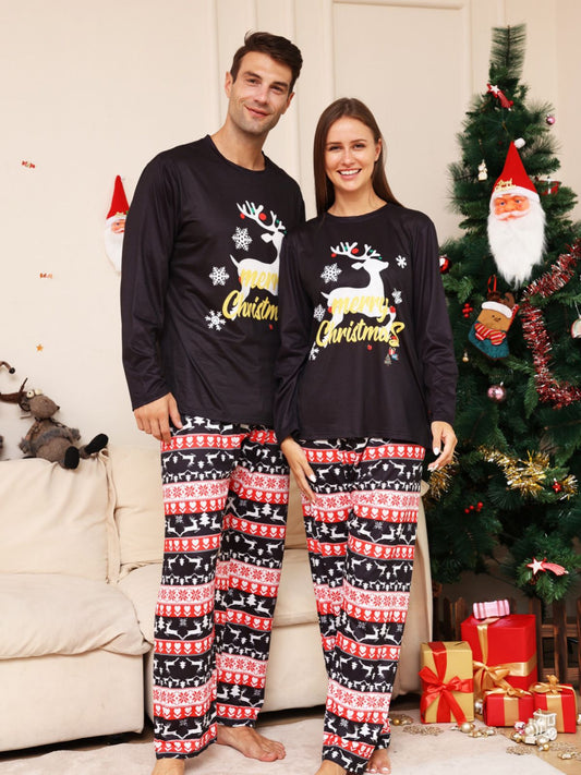 Deer Letter Christmas Colorful Print Pajamas Set