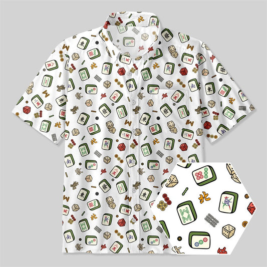 Mahjong Chinese Style Button Up Pocket Shirt
