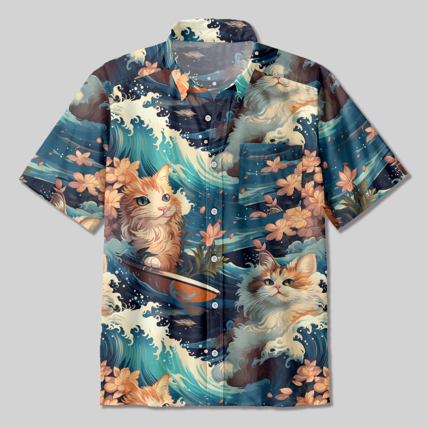 Splash and Cat Button Up Pocket Shirt