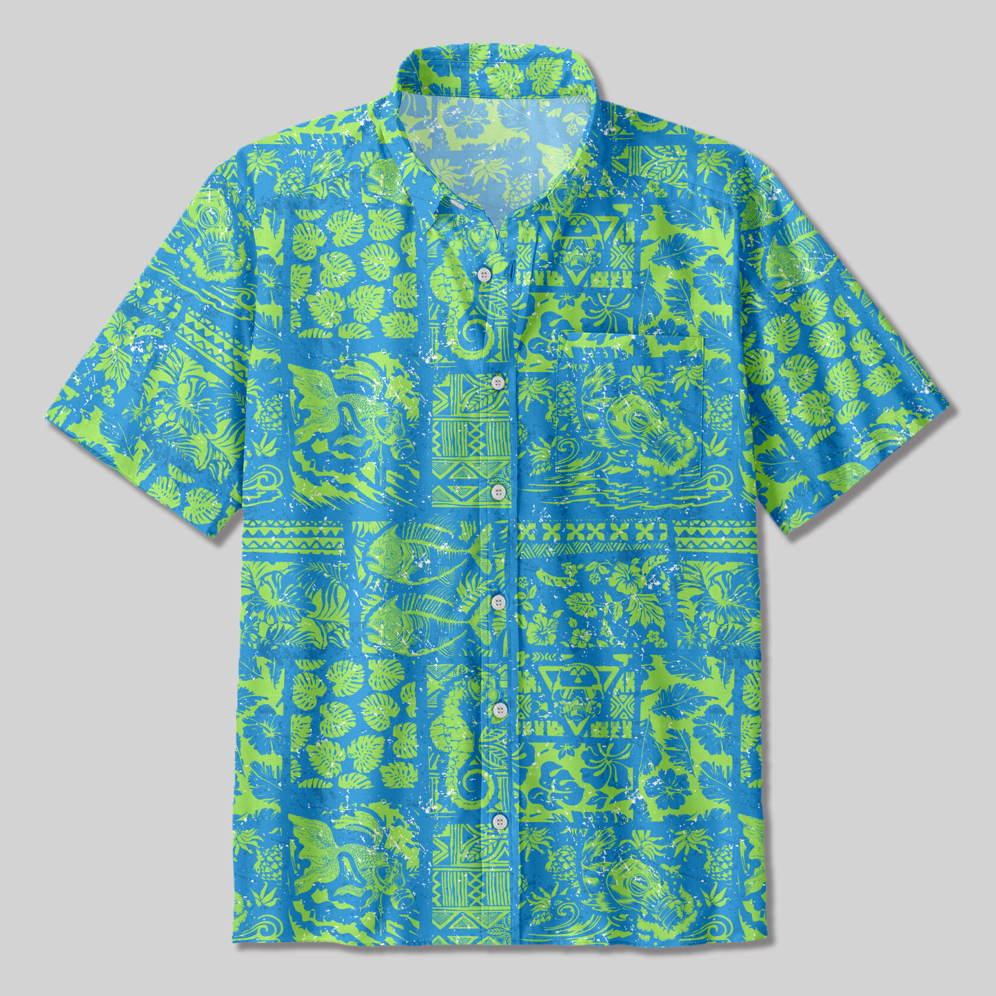 Sea life With A Gas Mask Button Up Pocket Shirt