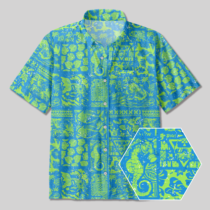Sea life With A Gas Mask Button Up Pocket Shirt