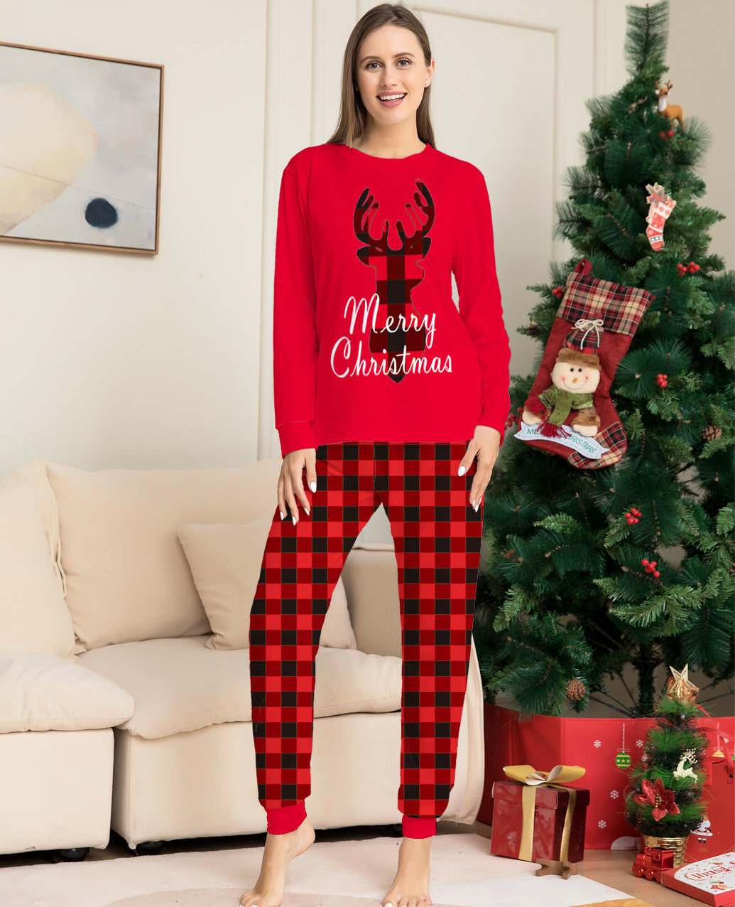 Christmas Deer Plaid Pajamas Set