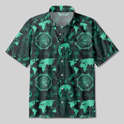 Cool Geographic Compass Button Up Pocket Shirt