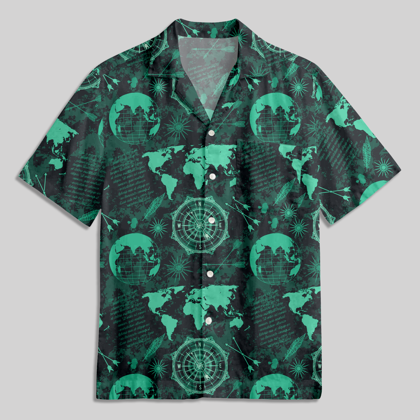Cool Geographic Compass Button Up Pocket Shirt