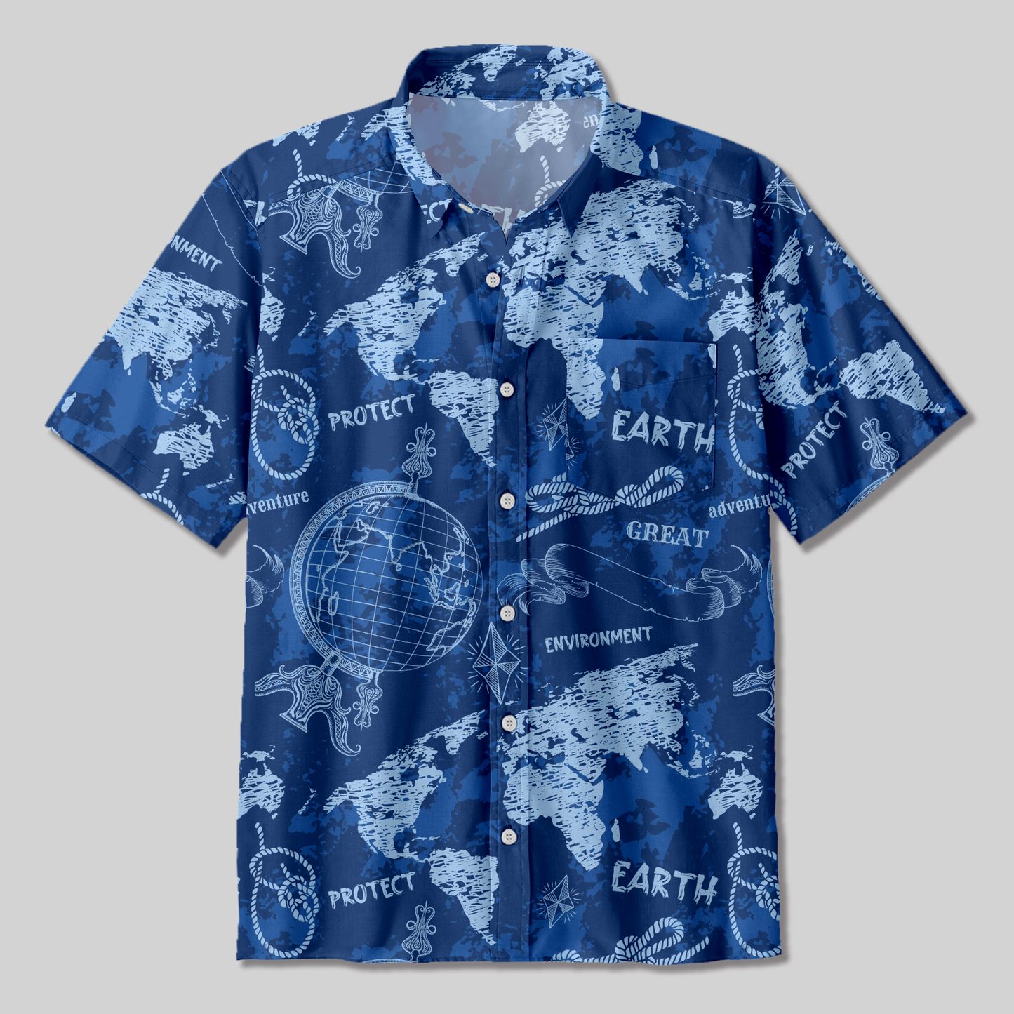 Geographic World Map Button Up Pocket Shirt