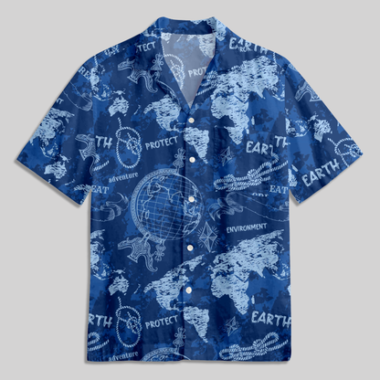 Geographic World Map Button Up Pocket Shirt